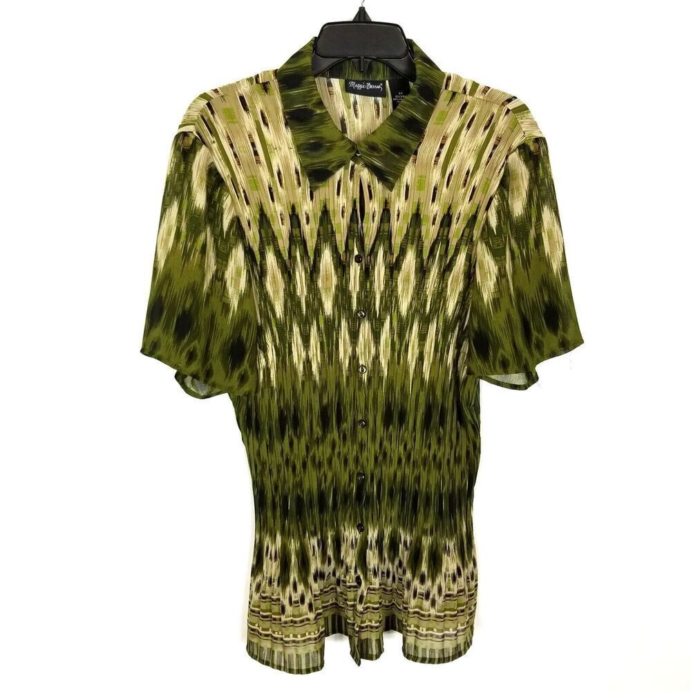 Maggie Barnes Women Green Multi Geometric Textured Shirt Size 2X Blouse Stretchy